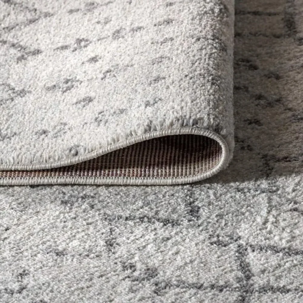 5x8 Moroccan Boho Area Rug, Vintage Diamond Cream/Gray Stain-Resistant Carpet